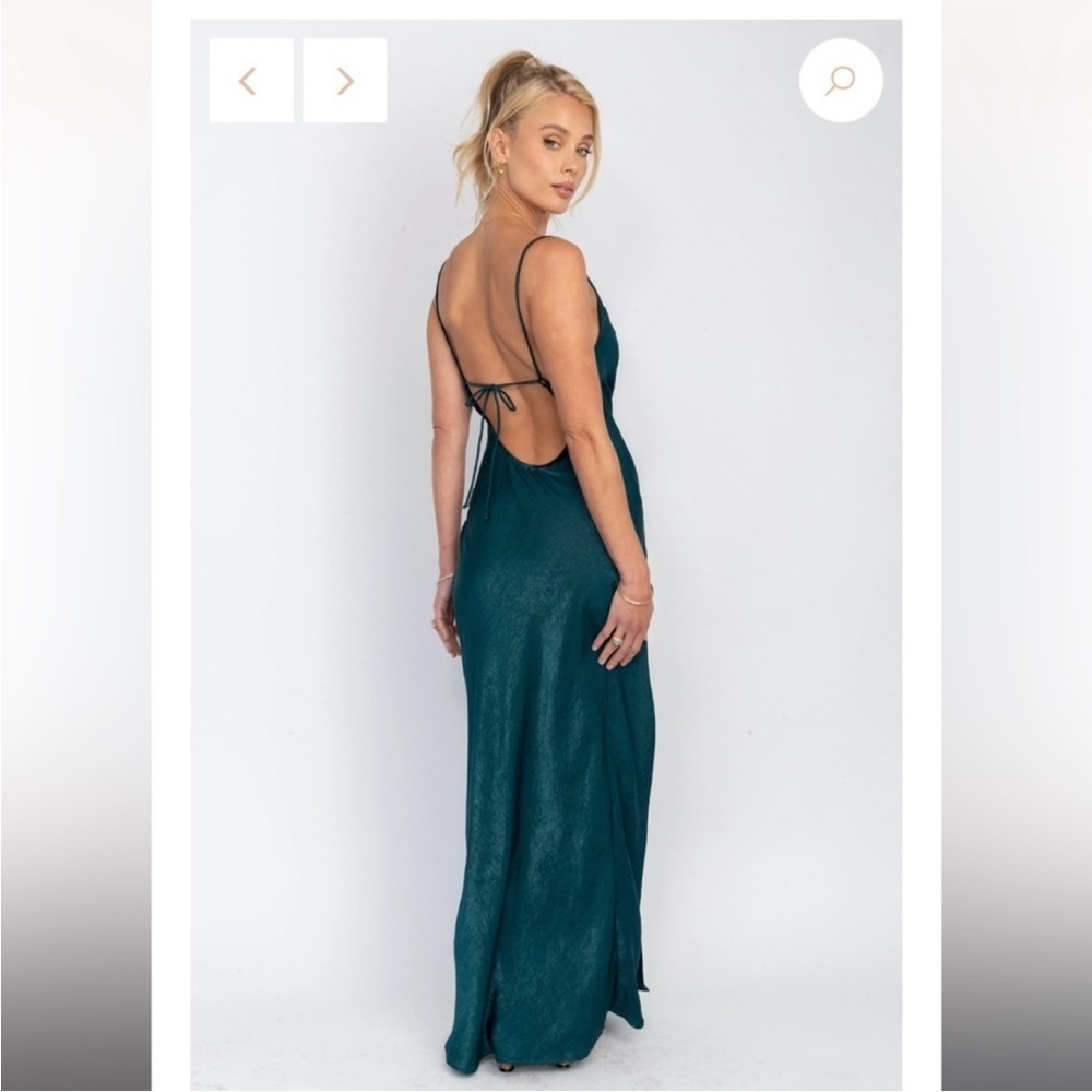 Resa emerald green open back slip dress with slit